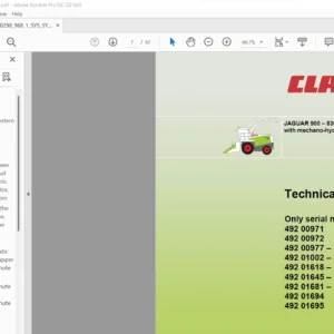 CLAAS JAGUAR 900 - 830 SPEEDSTAR Technical Systems Manual - PDF DOWNLOAD